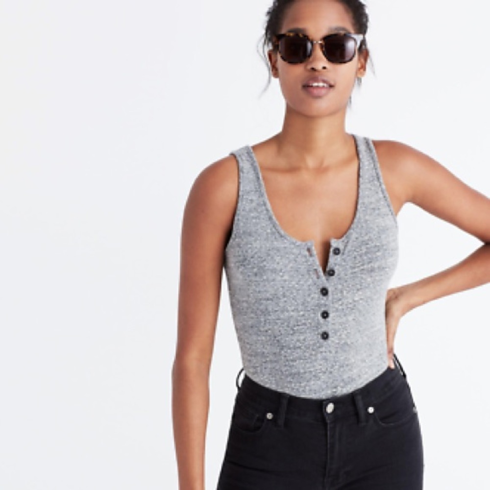 Madewell Heather Grey Sleeveless Indy Henley Bodysuit, Sz S, NWOT